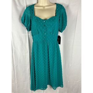 NWT Max & Ash Green Teal Short Sleeve Asymmetrical Hem Pullover Dress Dots M